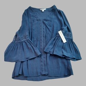 Counterparts Navy Flared Sleeve Blouse
